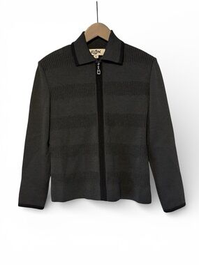 St. John Charcoal Gray Zip-Front Knit Sweater Women’s Size 4